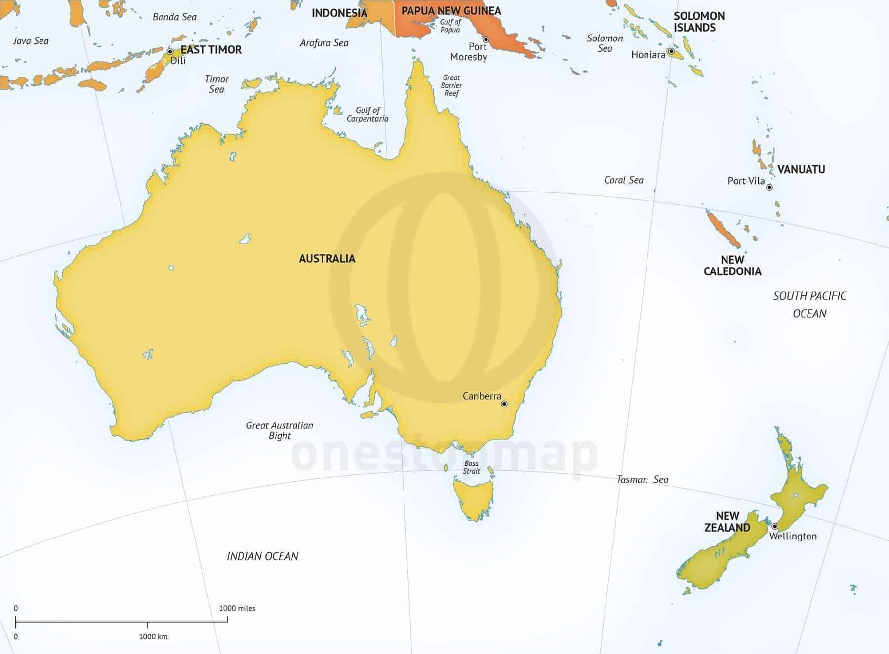 Map of Australia - New Zealand political