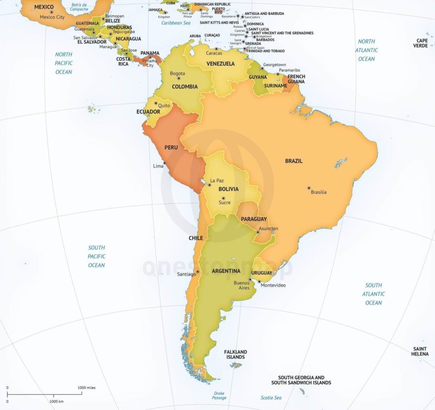 Map of South America continent political