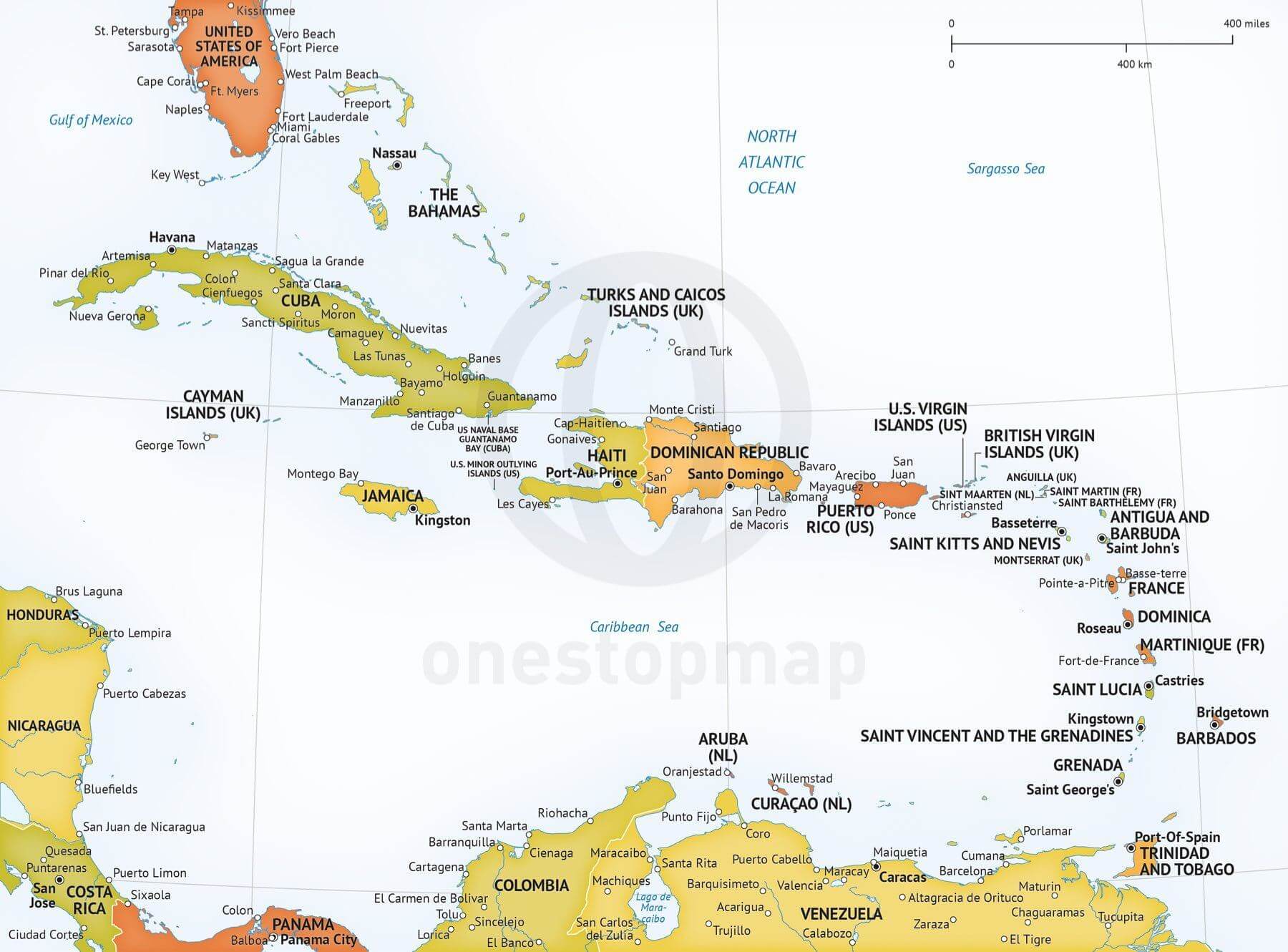 Map of Caribbean political