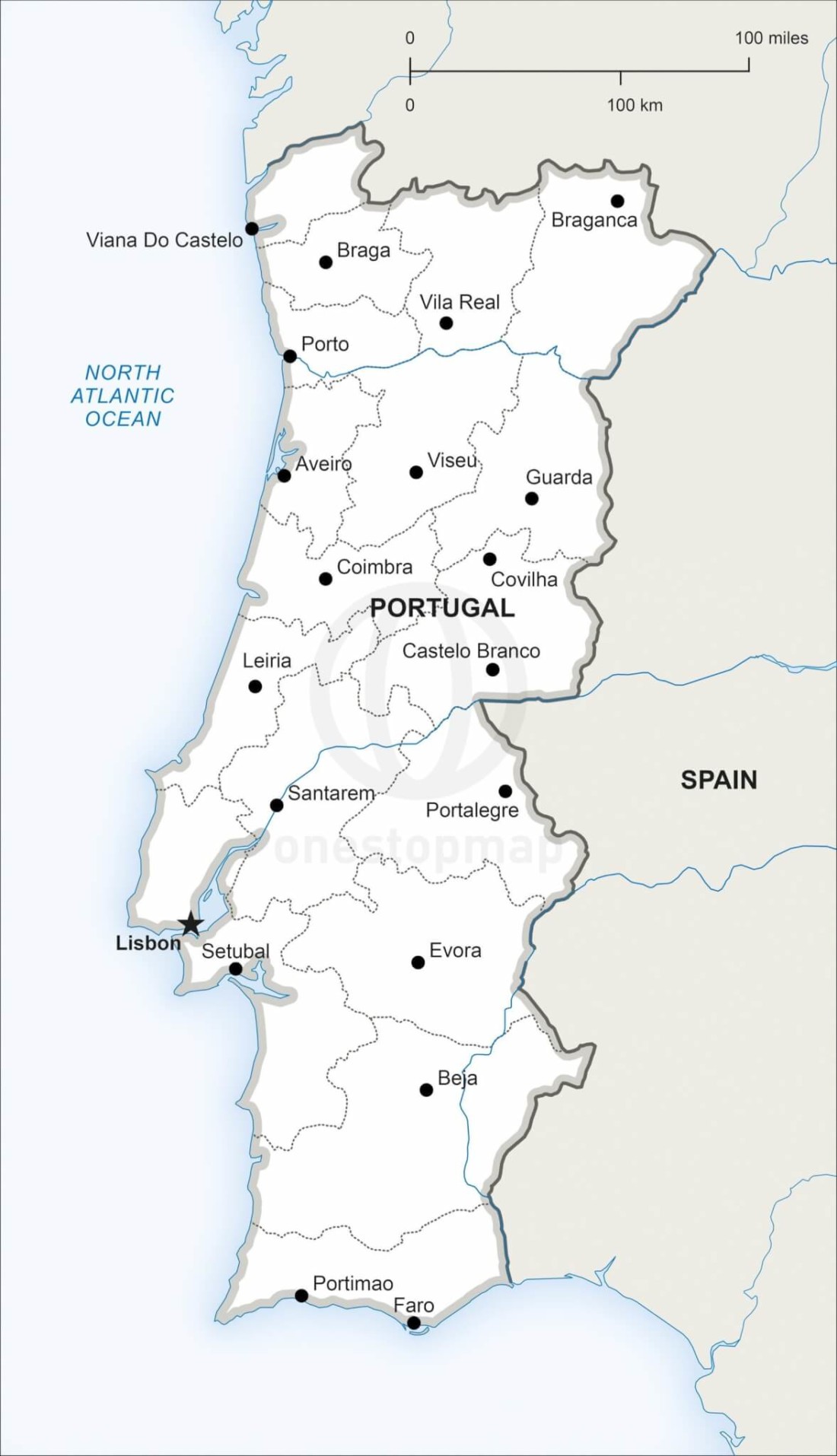 Vector Map of Portugal Political | One Stop Map