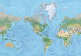 Map of World political shaded relief Mercator America centered
