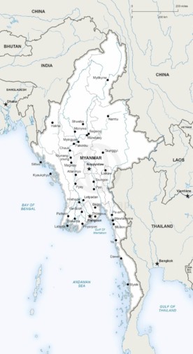 Map of Myanmar political