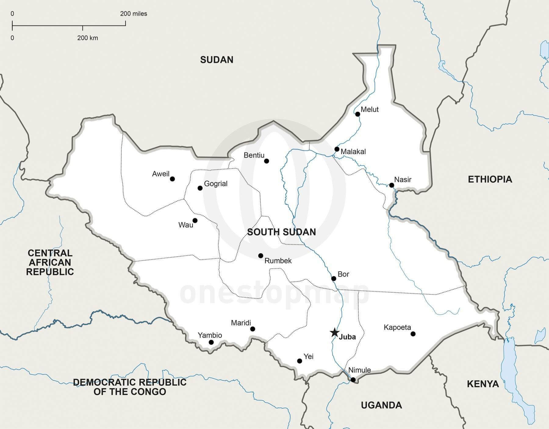 Map of South Sudan political