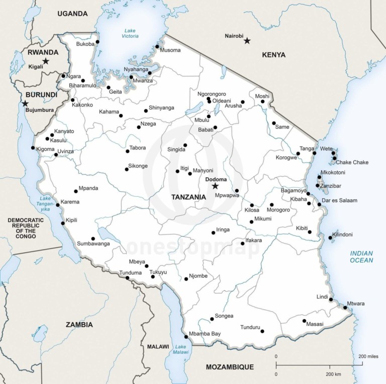 Vector map of Tanzania political