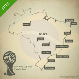 Map of Brazil outline world cup host cities 2014