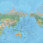 Map of World political shaded relief Mercator Asia-Australia centered