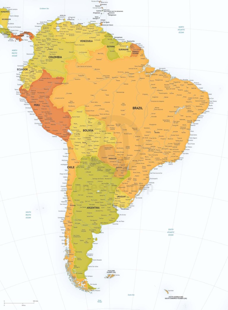 Vector map of South America political high detail
