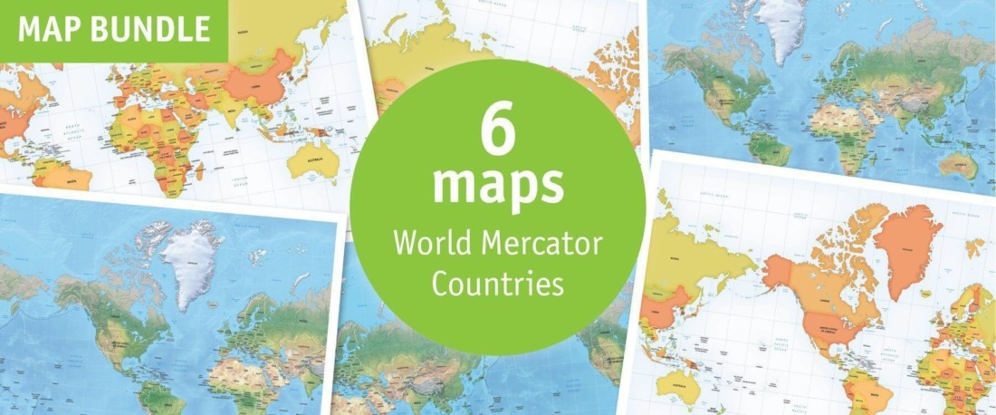 🌎 Vector Map World Political Mercator America One Stop Map