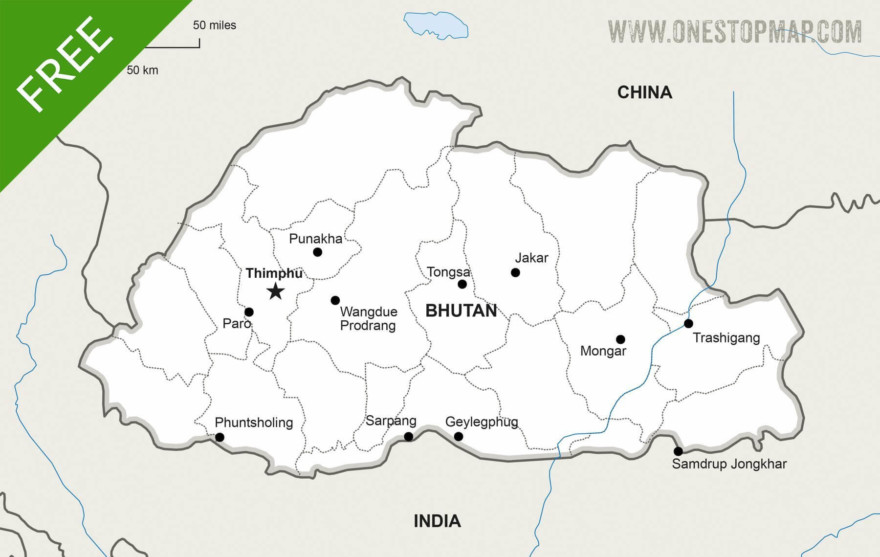 Map of Bhutan political