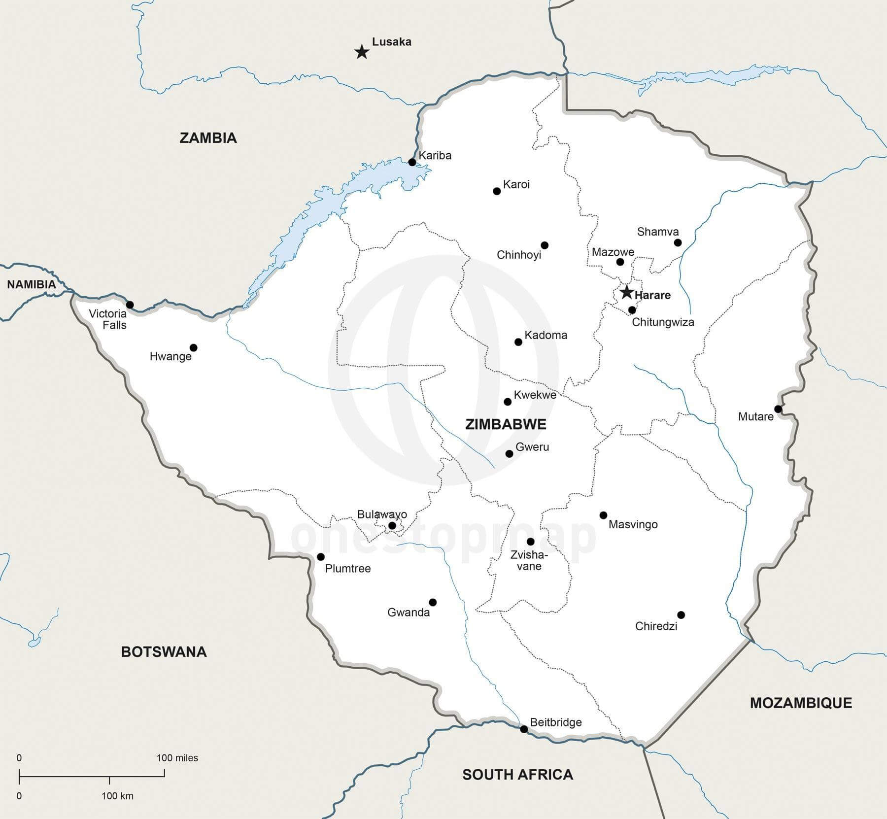 Vector map of Zimbabwe political