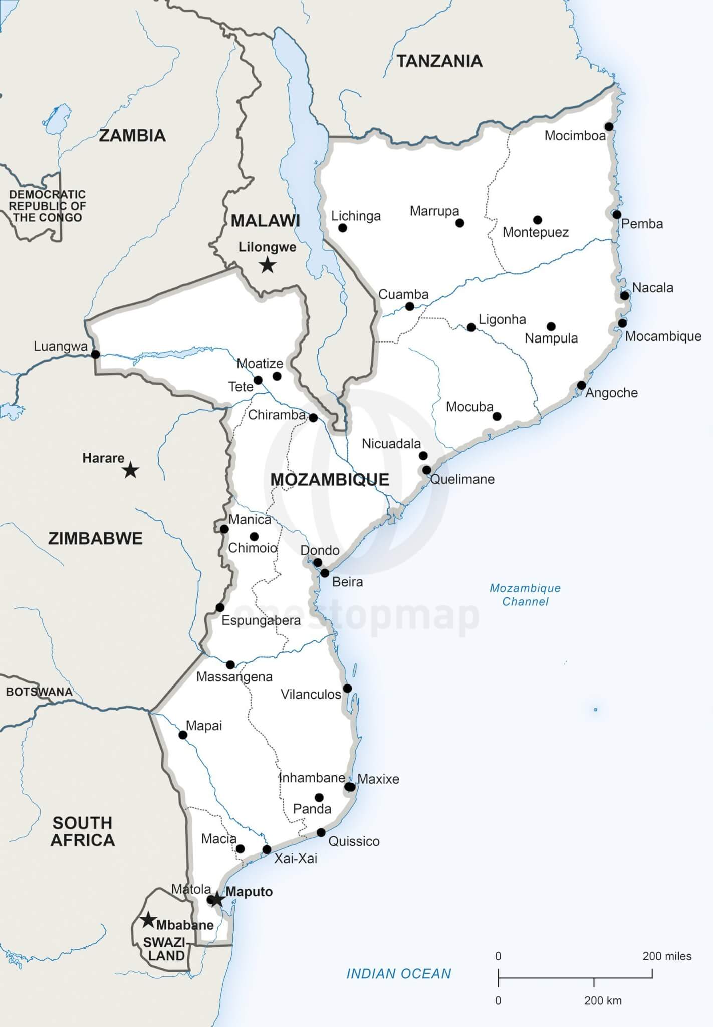 Vector map of Mozambique political