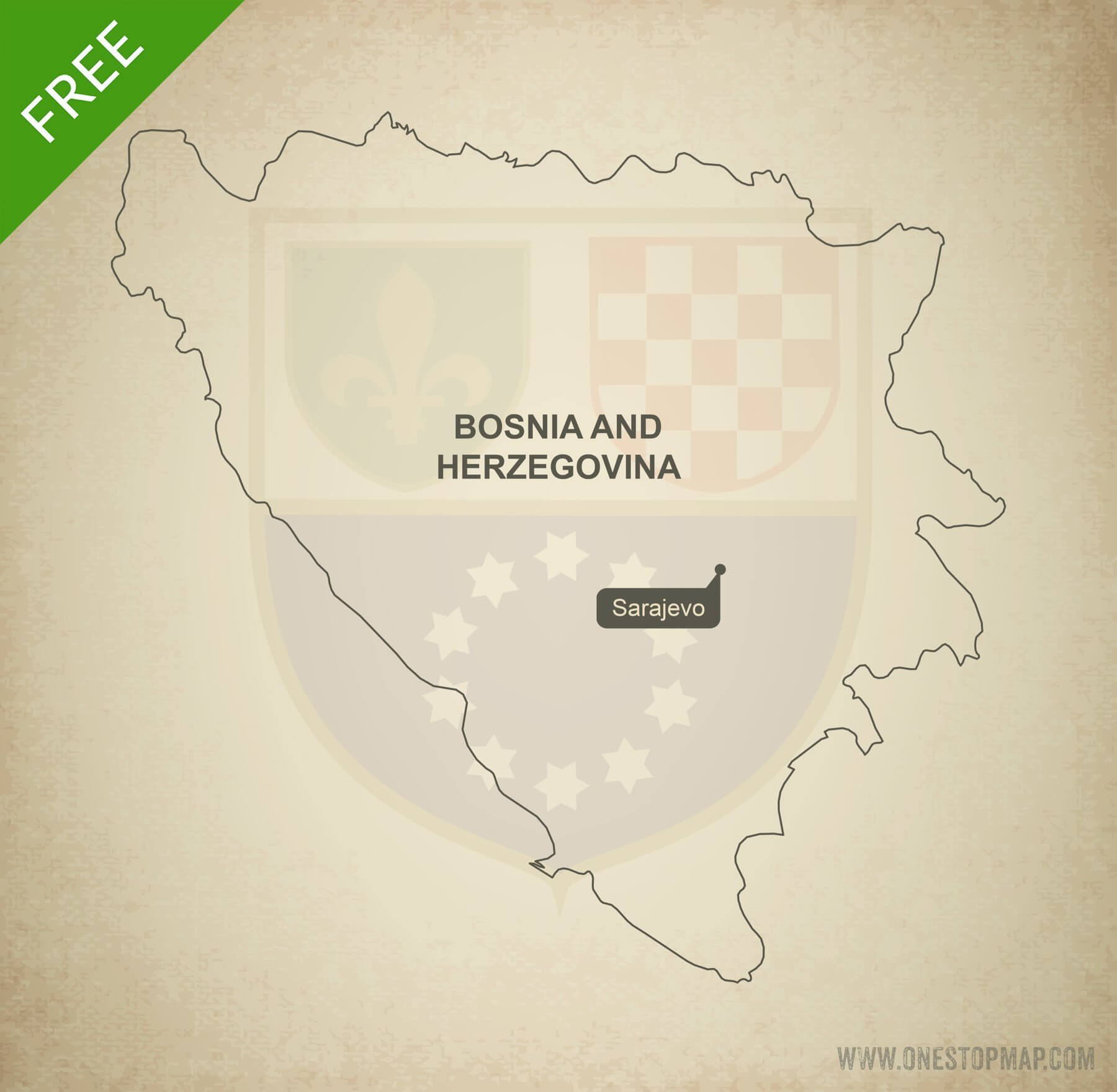 Free vector map of Bosnia and Herzegovina outline