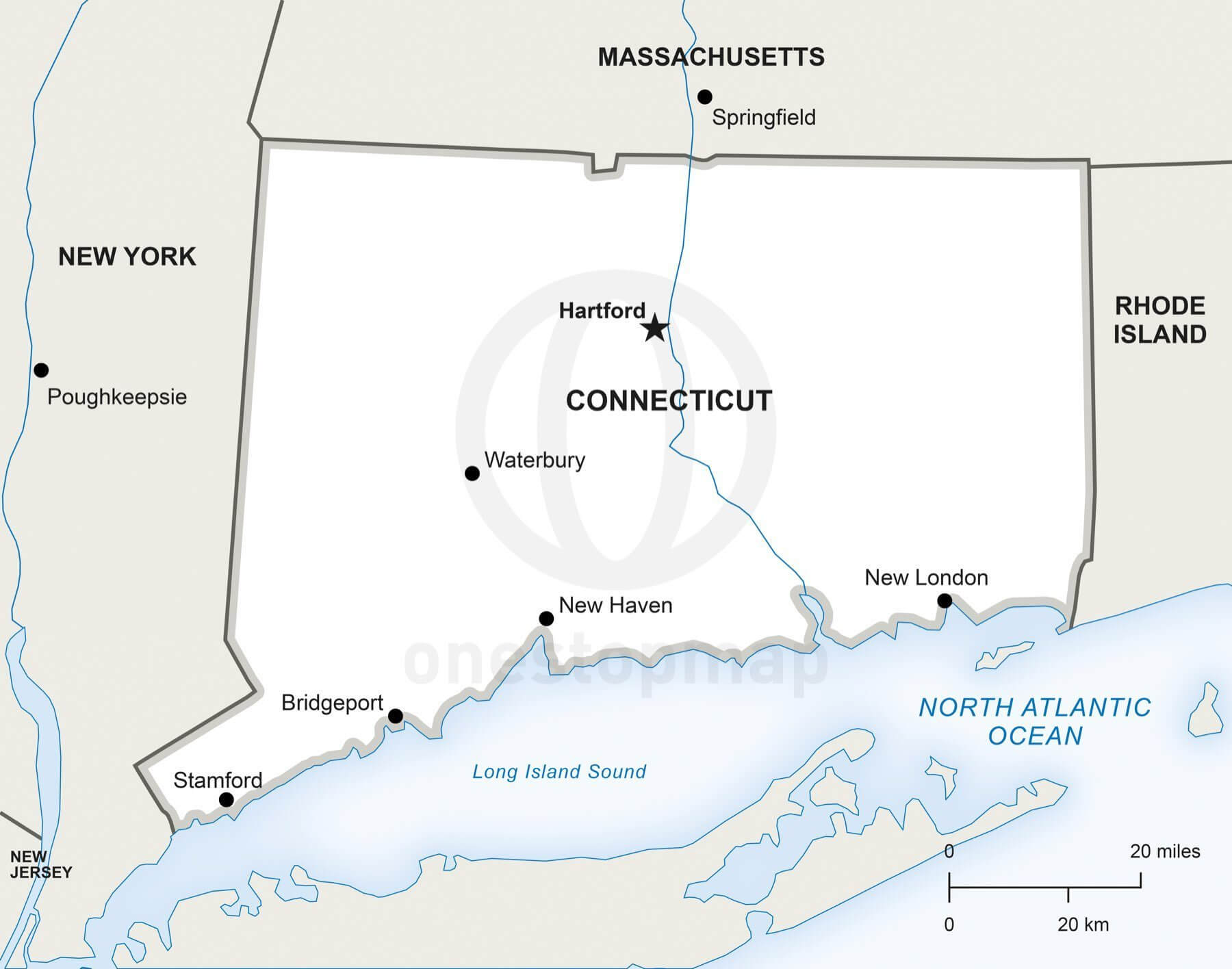 Vector map of Connecticut political