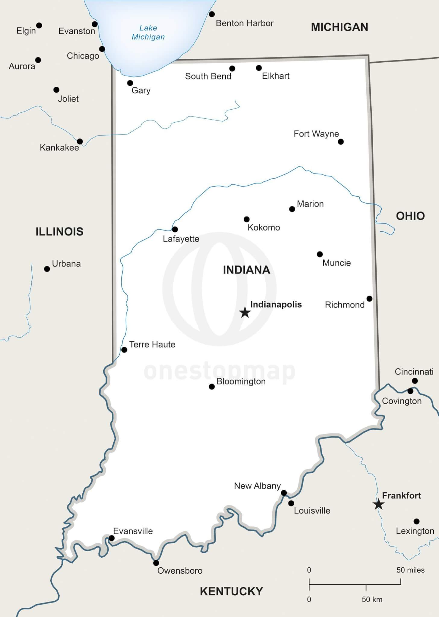 Vector Map Of Indiana Political One Stop Map