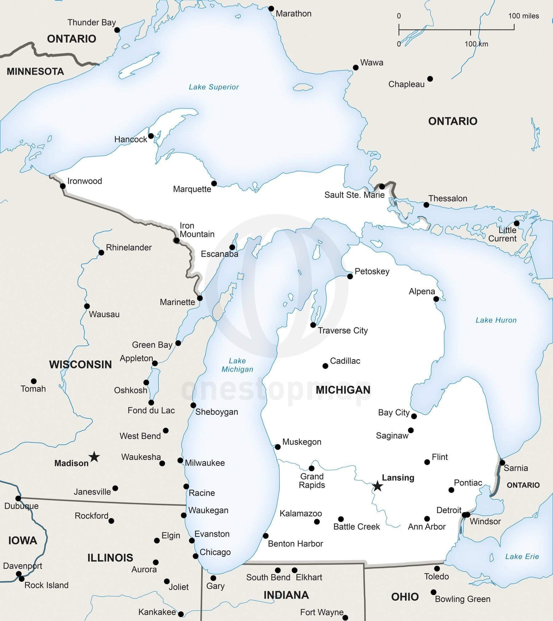 Vector Map Of Michigan Political One Stop Map