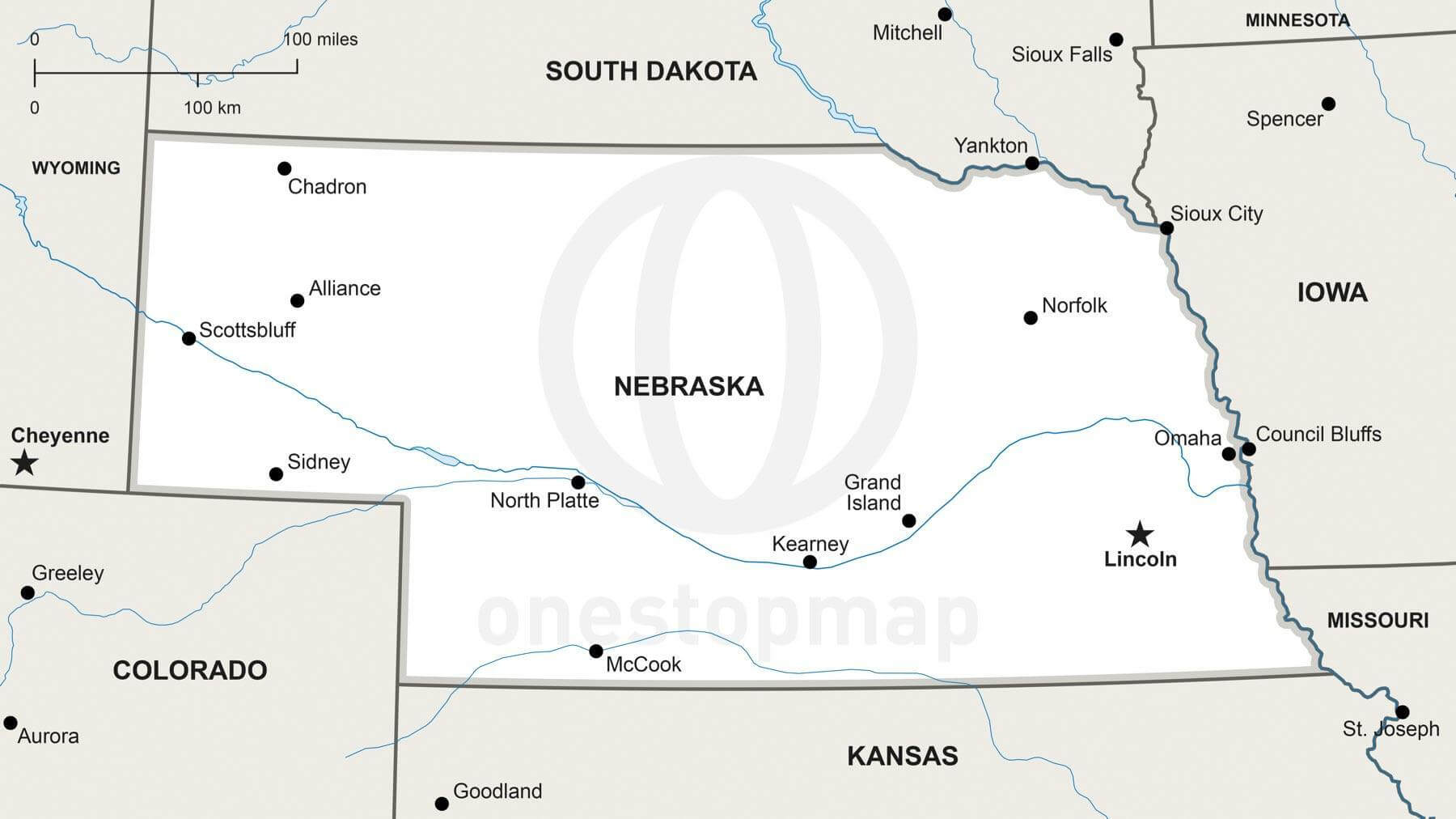 Vector map of Nebraska political