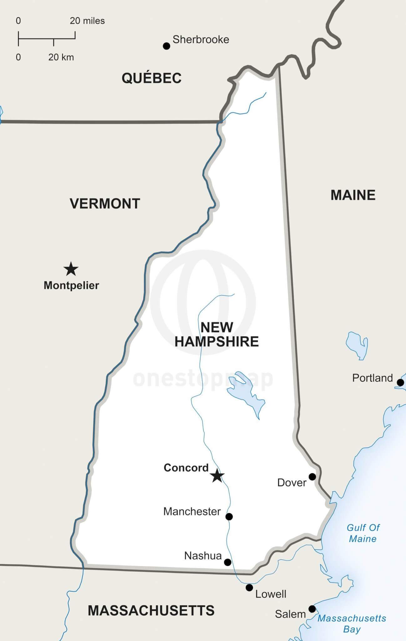 Vector map of New Hampshire political