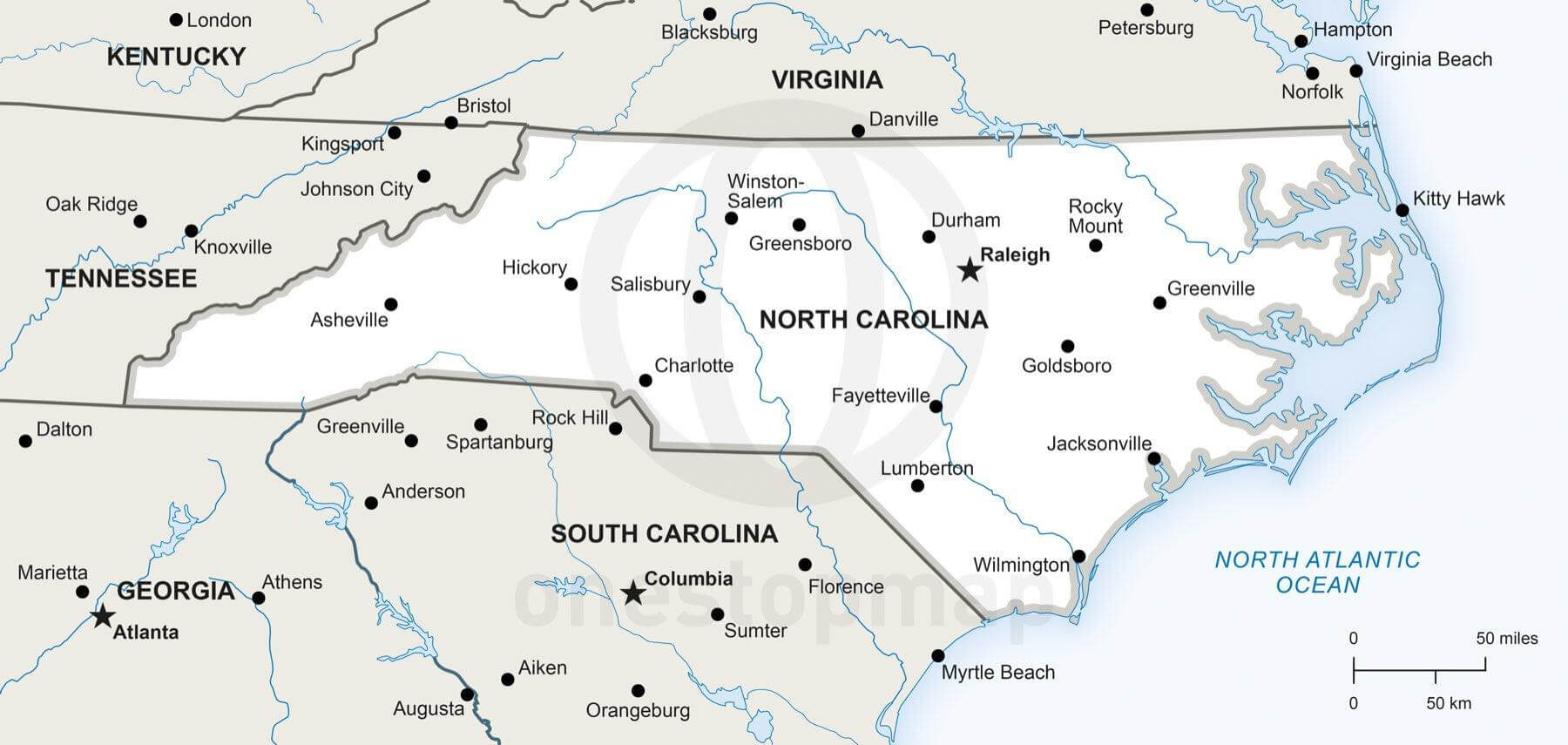 Political Map Of North Carolina Vector Map of North Carolina political | One Stop Map