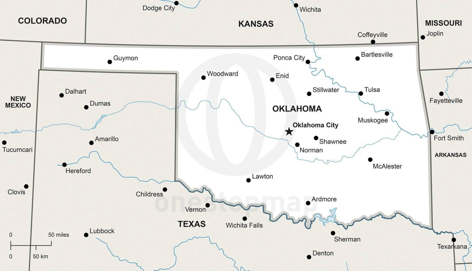 Vector Map Of Oklahoma Political One Stop Map