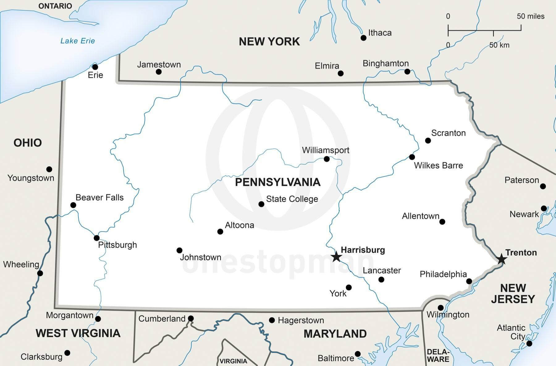 Vector Map Of Pennsylvania Political One Stop Map