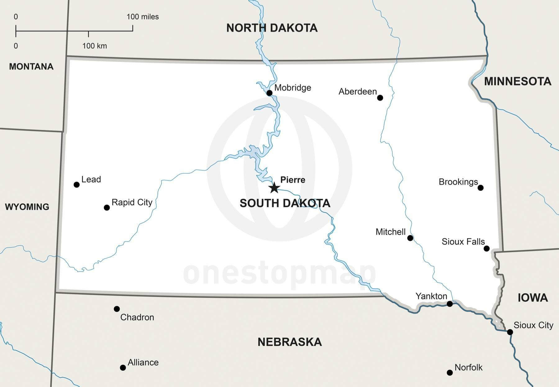 Vector Map Of South Dakota Political One Stop Map