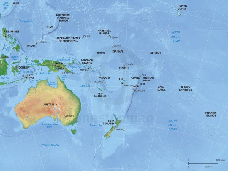 Vector map of Australia continent political with shaded relief