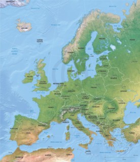 Vector map of Europe political with shaded relief