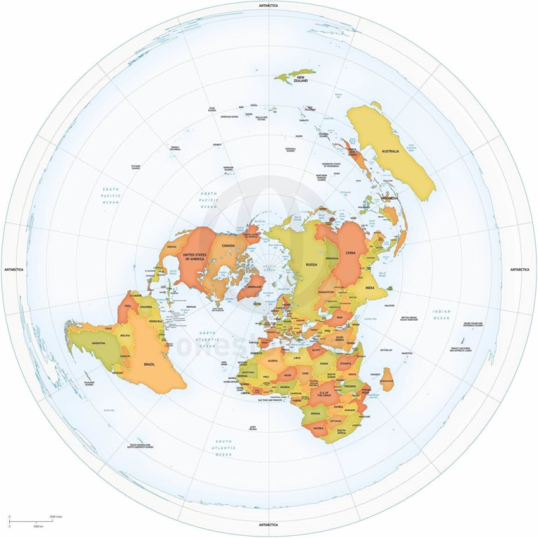 Vector map of world political Azimuthal Equidistant North Pole centered