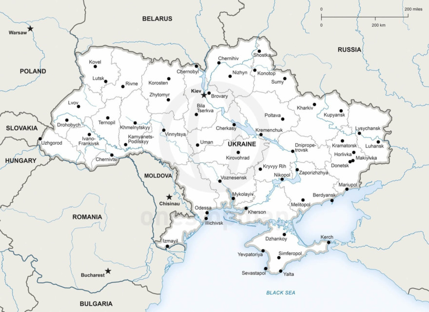 Vector map of Ukraine political