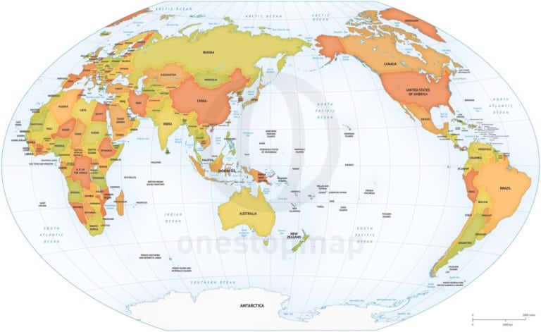 Map of World political Winkel Tripel Asia-Australia centered