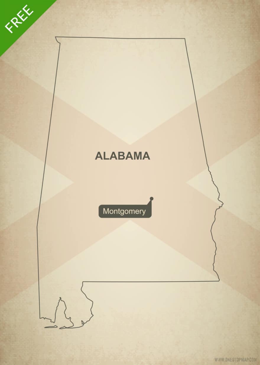 Free blank outline map of the U.S. state of Alabama