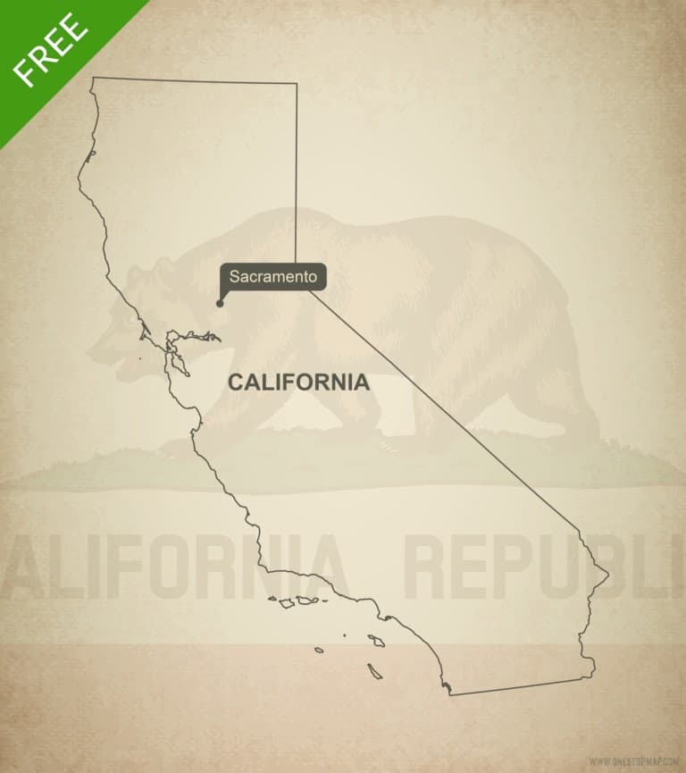 Free blank outline map of the U.S. state of California