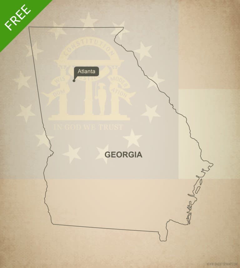 Free blank outline map of the U.S. state of Georgia