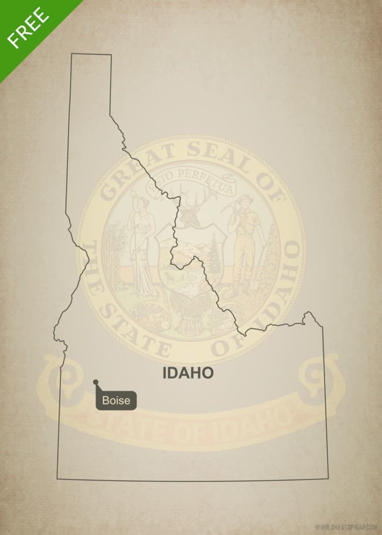 Free blank outline map of the U.S. state of Idaho