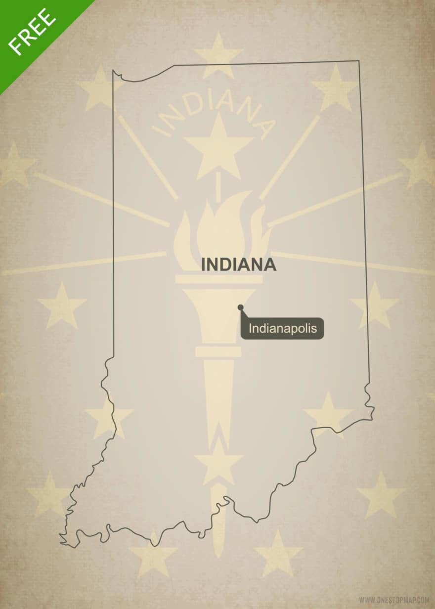 Free blank outline map of the U.S. state of Indiana