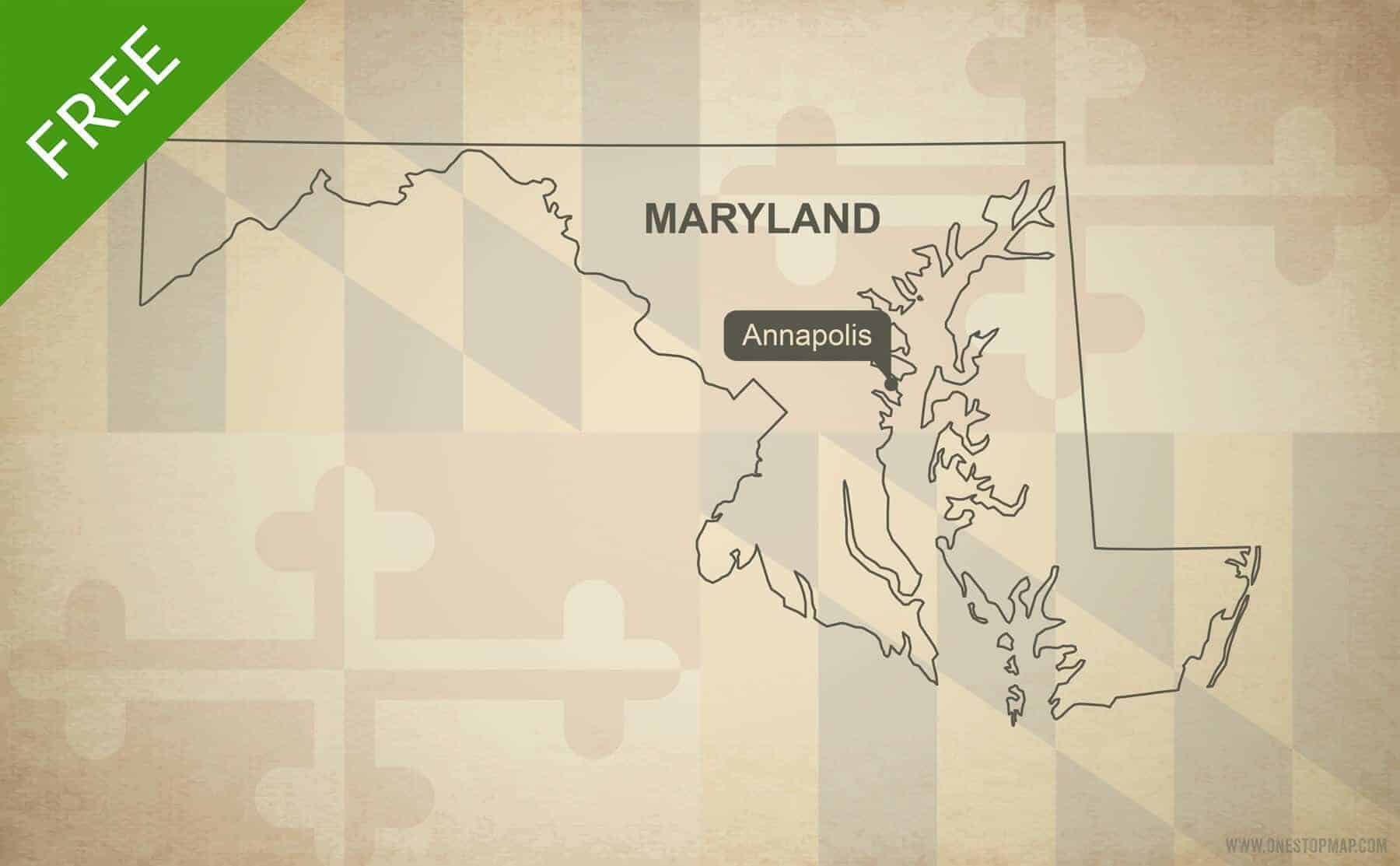 Free vector map of Maryland outline | One Stop Map