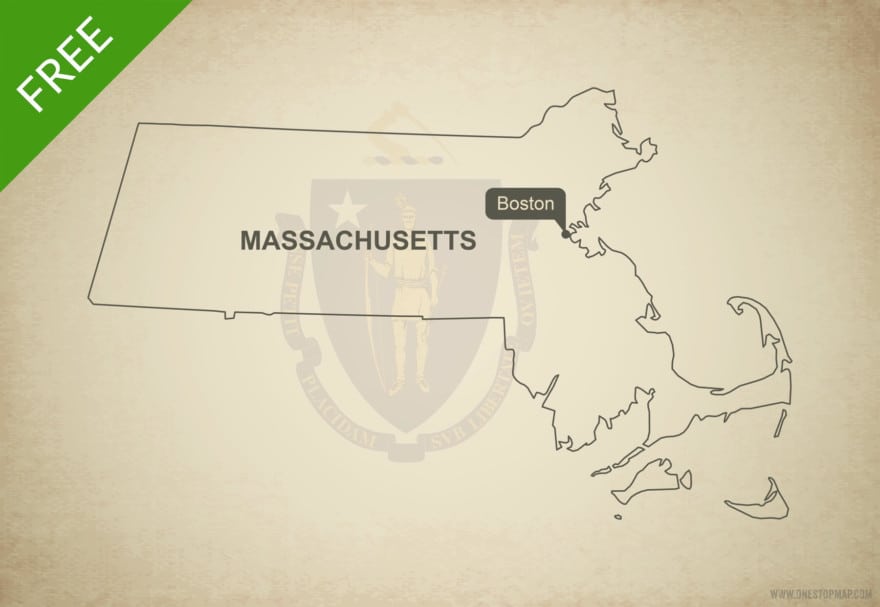 Free blank outline map of the U.S. state of Massachusetts