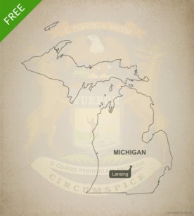 Free blank outline map of the U.S. state of Michigan