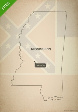 Free blank outline map of the U.S. state of Mississippi