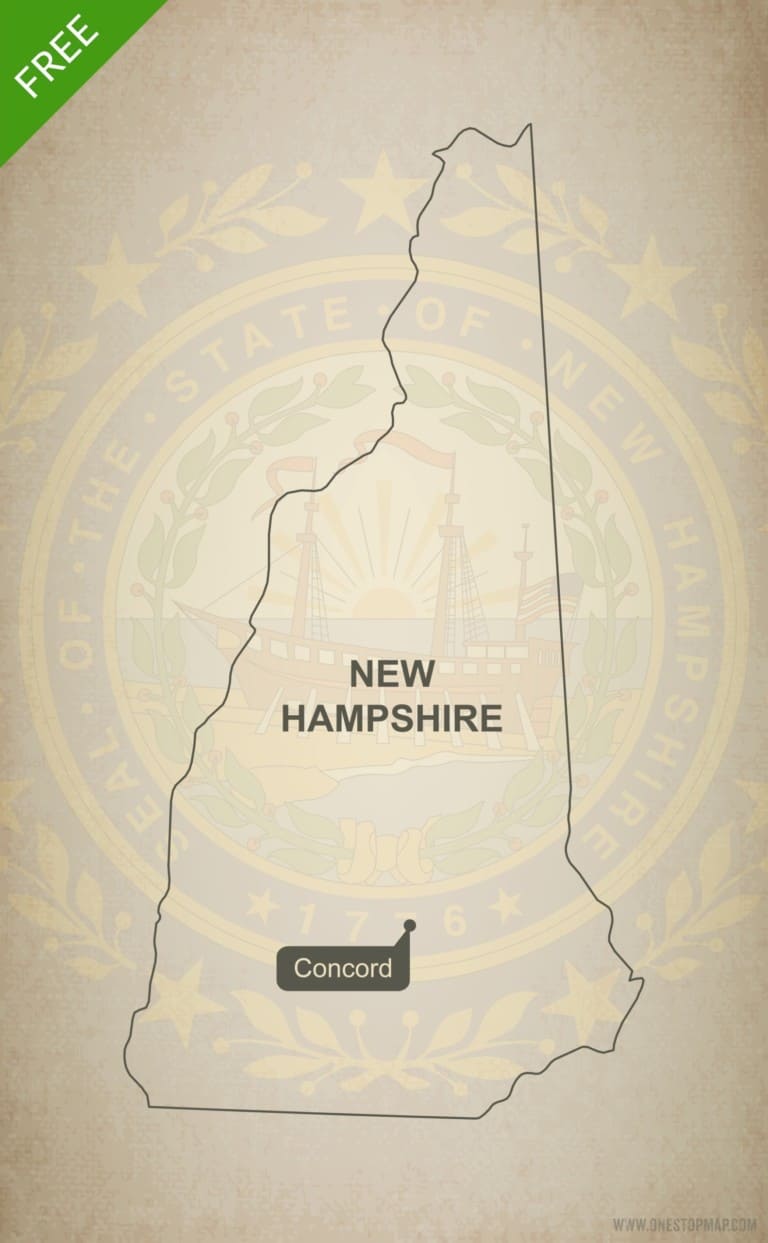 Free blank outline map of the U.S. state of New Hampshire