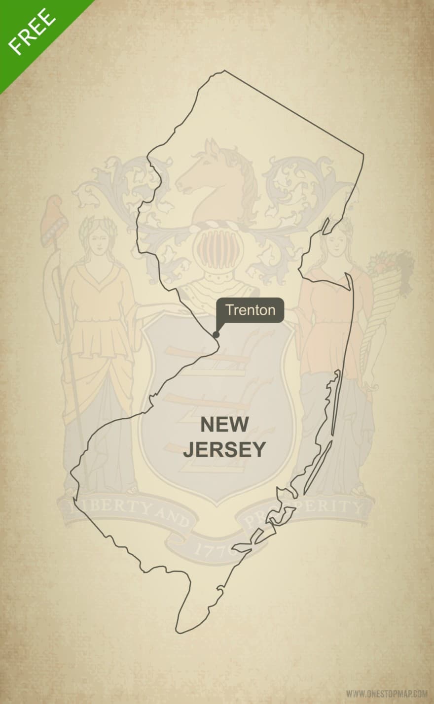 Free blank outline map of the U.S. state of New Jersey