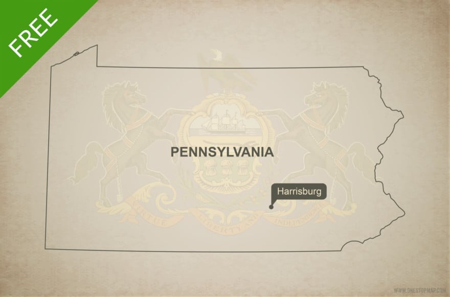 Free blank outline map of the U.S. state of Pennsylvania