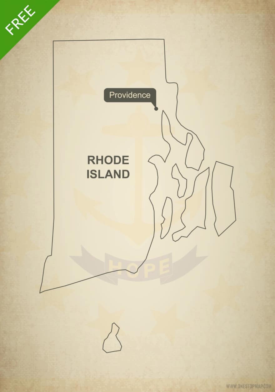 Free blank outline map of the U.S. state of Rhode Island