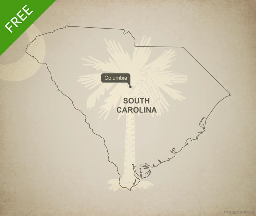Free blank outline map of the U.S. state of South Carolina