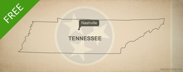 Free blank outline map of the U.S. state of Tennessee