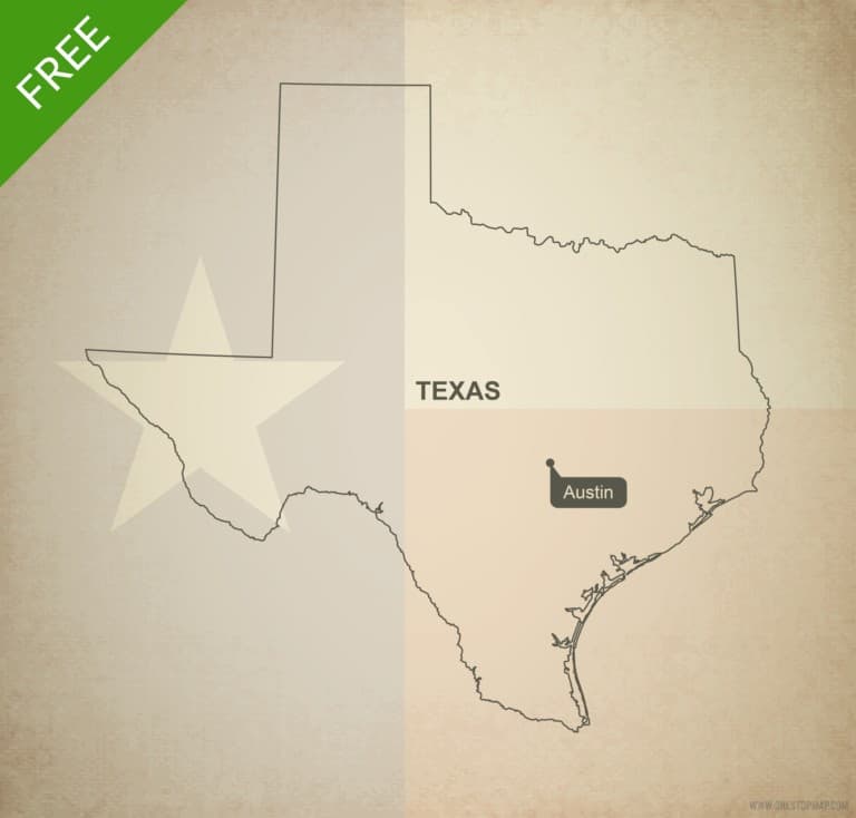 Free blank outline map of the U.S. state of Texas