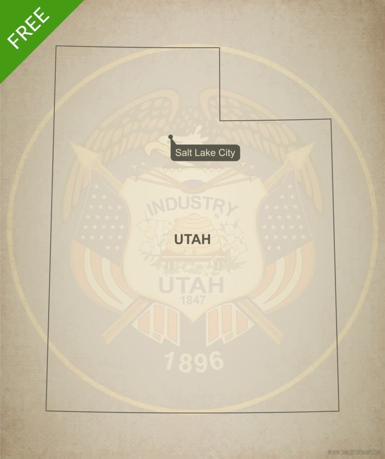 Free blank outline map of the U.S. state of Utah
