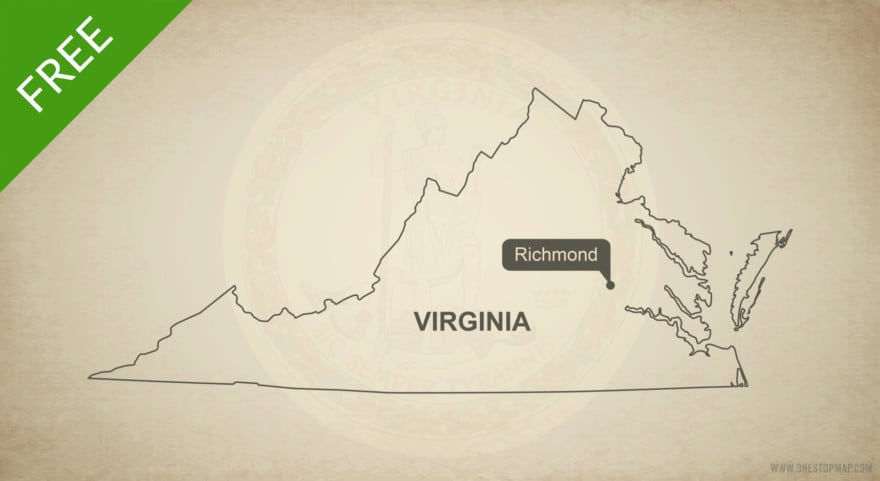 Free blank outline map of the U.S. state of Virginia