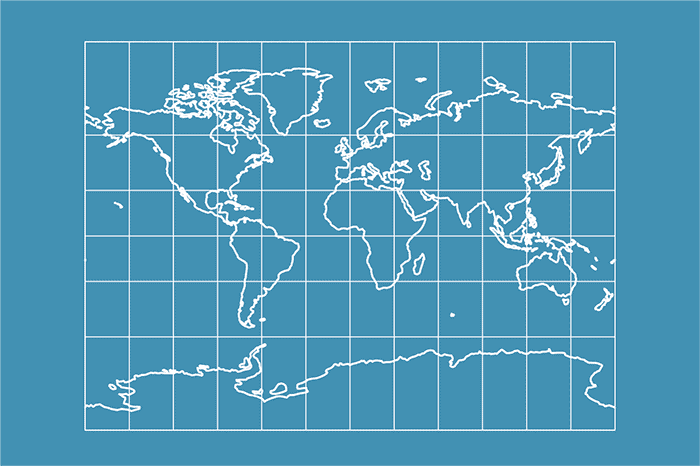 Example world map in Miller Cylindrical projection