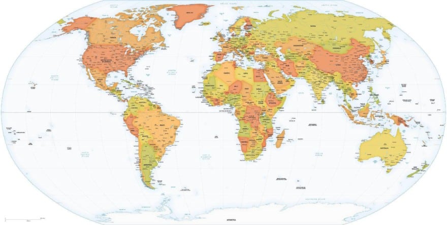 World map, Robinson projection